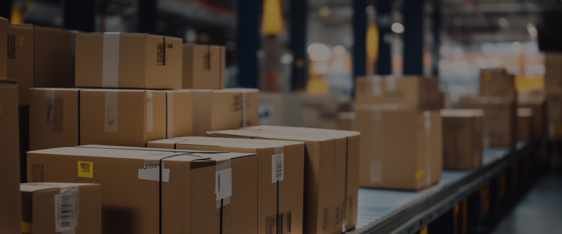 Verpackte Kartons auf einem Förderband